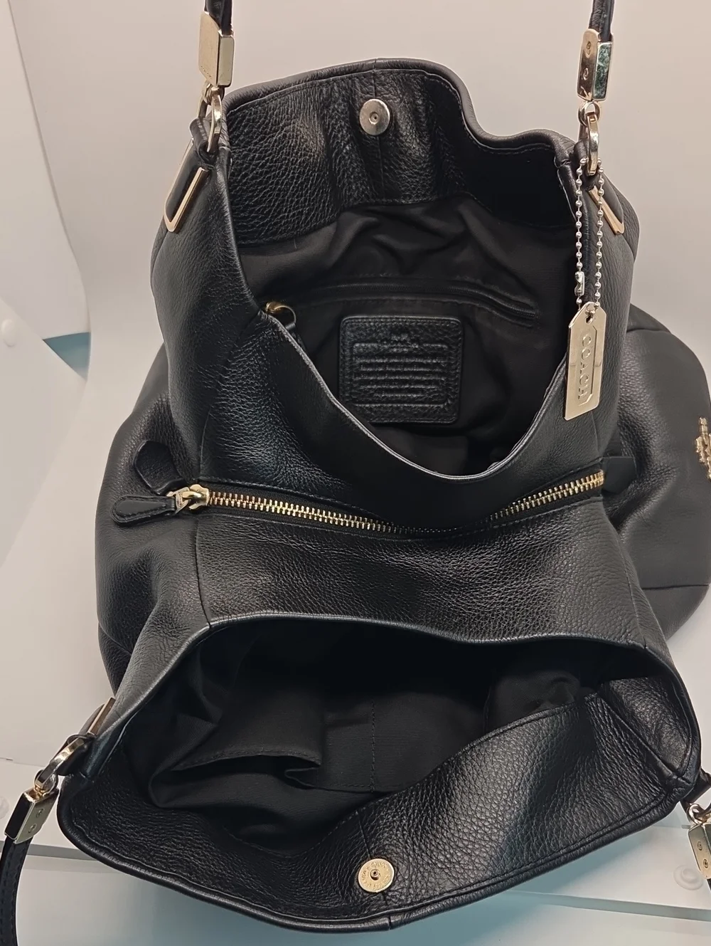Coach Madison Phoebe Small Black Leather Shoulder Hobo Bag
